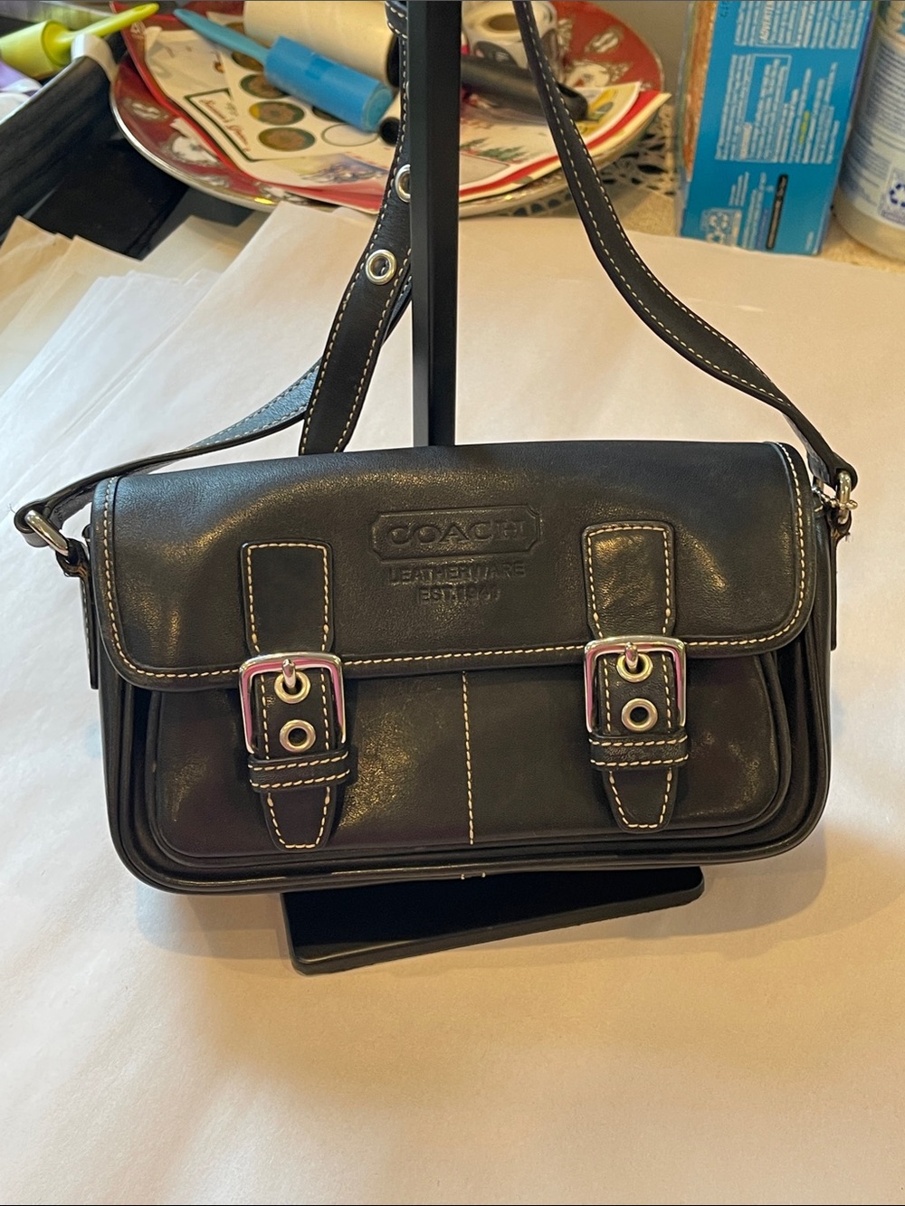 Coach Leatherware Bleecker 9355 Black Solid Silver Hardware Crossbody Purse
